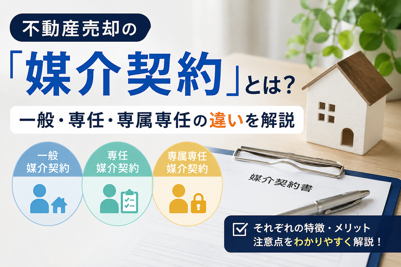 不動産売却の「媒介契約」とは？一般・専任・専属専任の違いを解説
