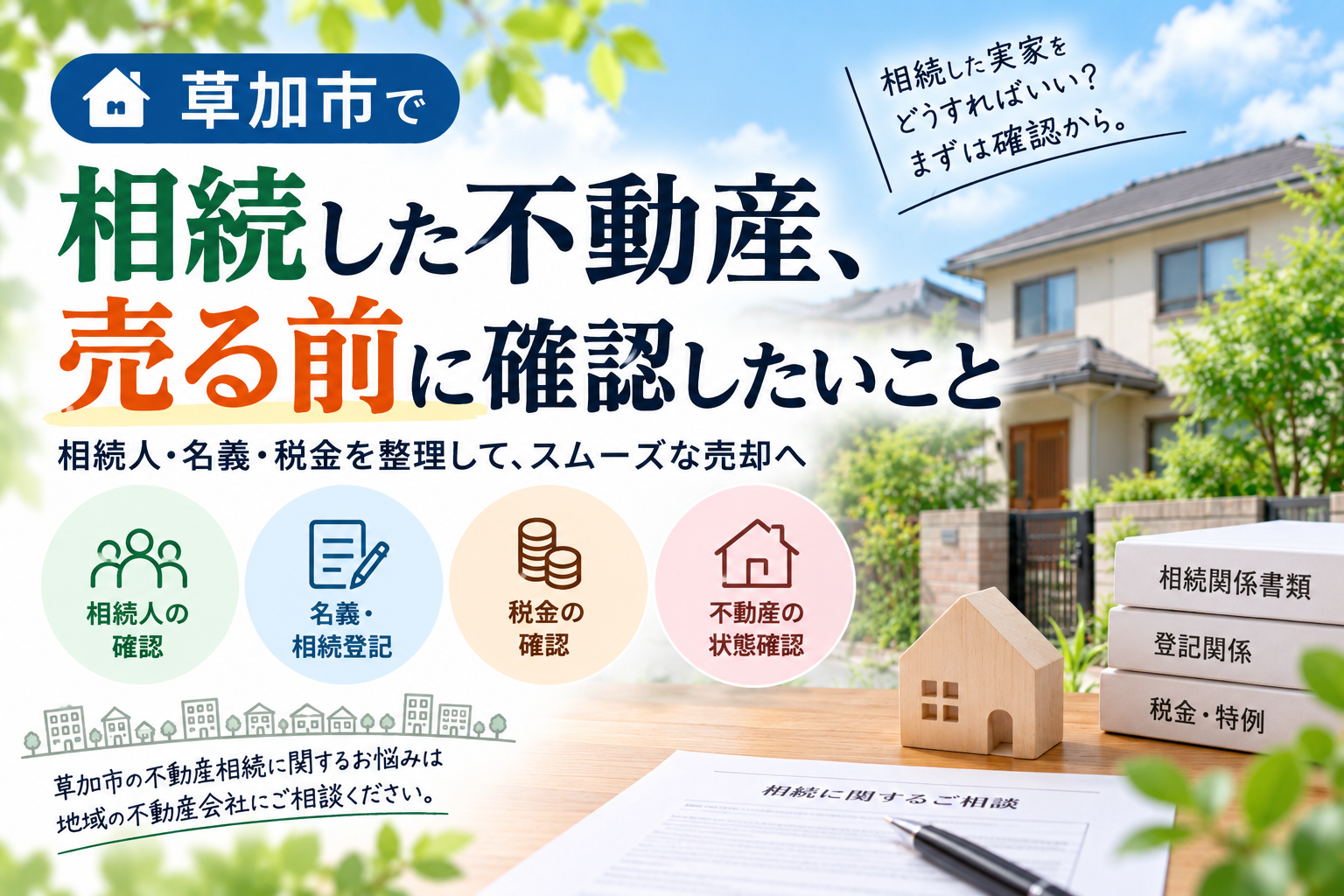 草加市で相続した不動産、売る前に確認したいこと｜相続人・名義・税金を整理