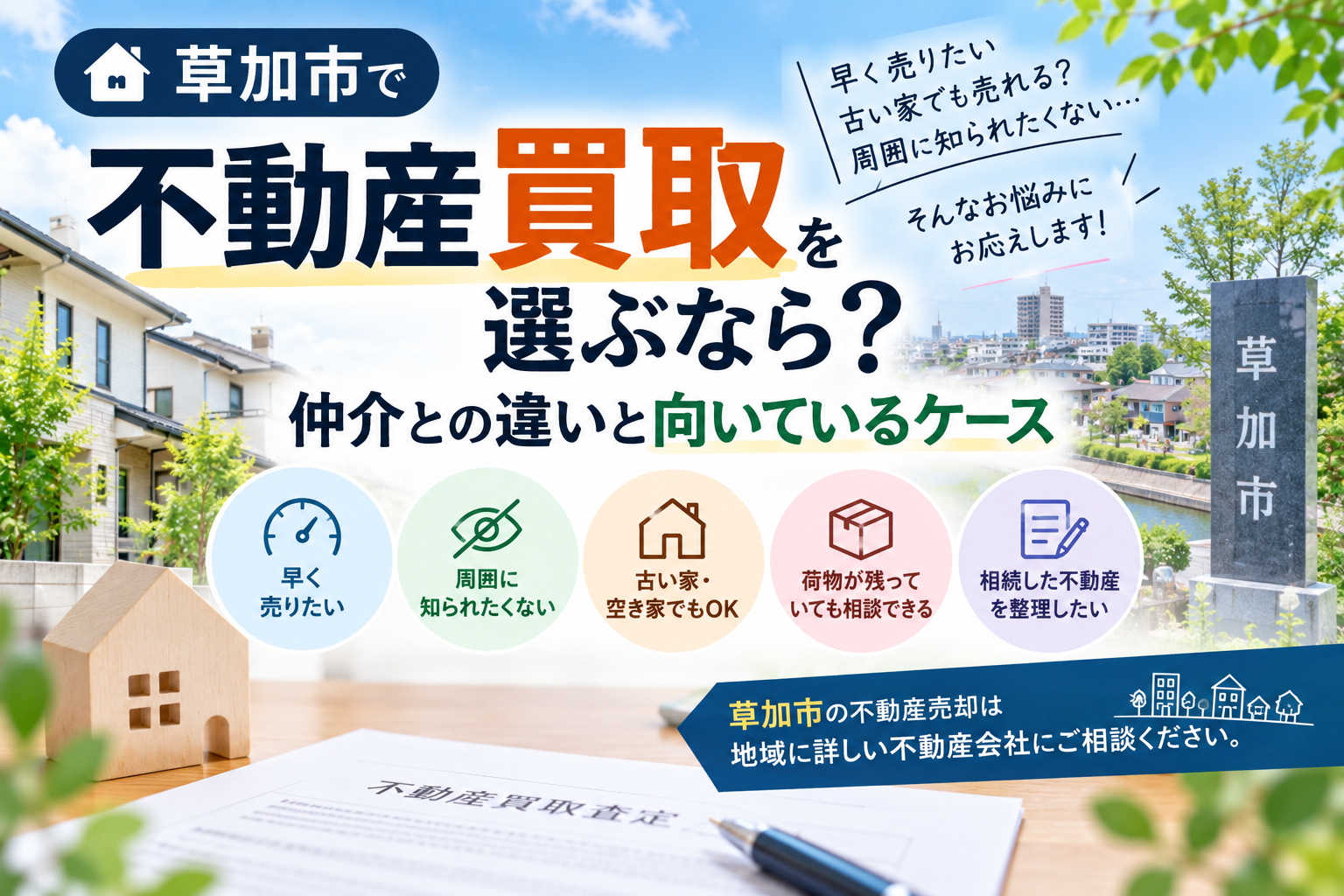 草加市で不動産買取を選ぶなら？仲介の違いと向いてるケース