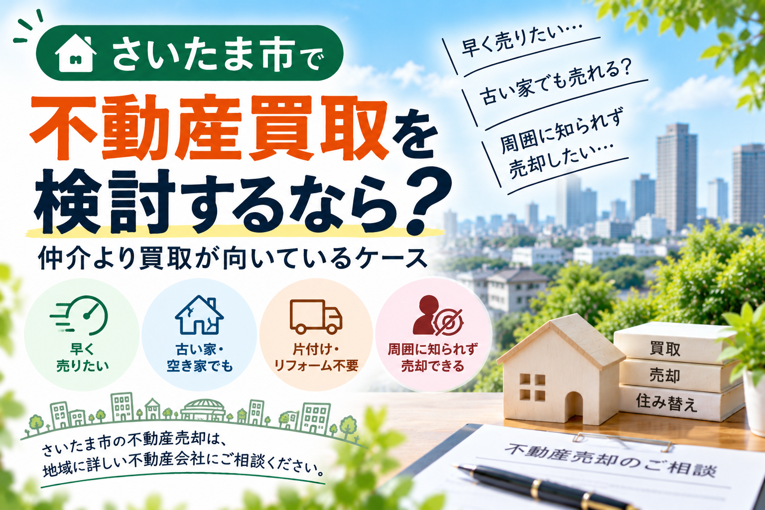 さいたま市で不動産買取を検討するなら？仲介より買取が向いているケース